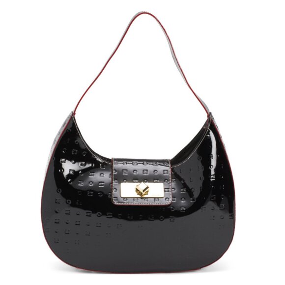 ARCADIA  Italy Patent Leather Large Tab Hardware Crescent Shoulder Bag - Picture 1 of 2